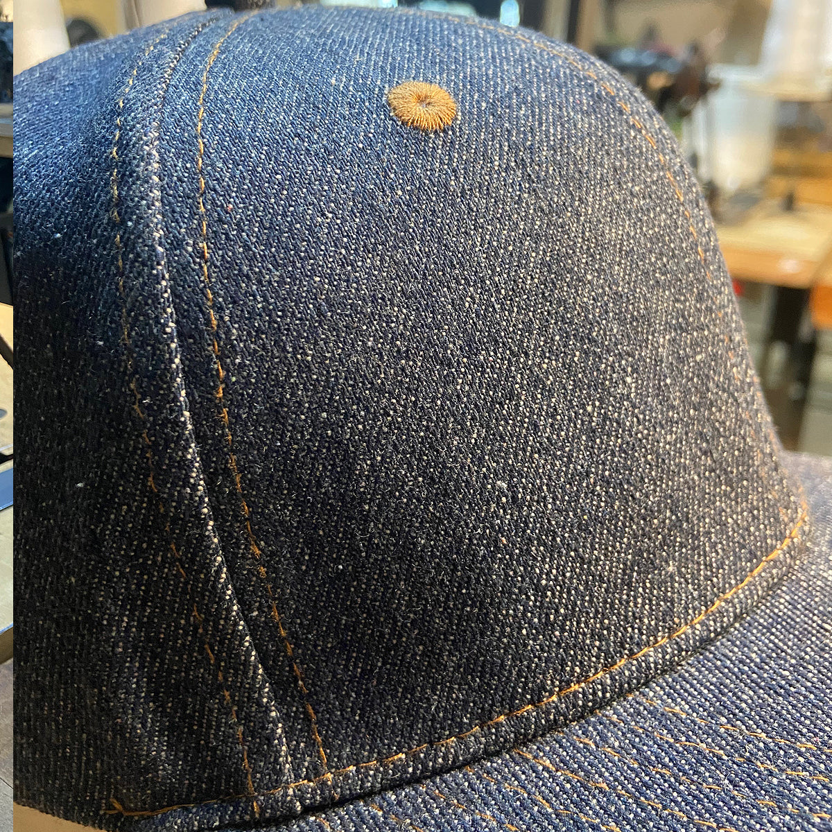 14oz Cone Mills Denim Snapback HAT CFDCo Orange Shop Patch