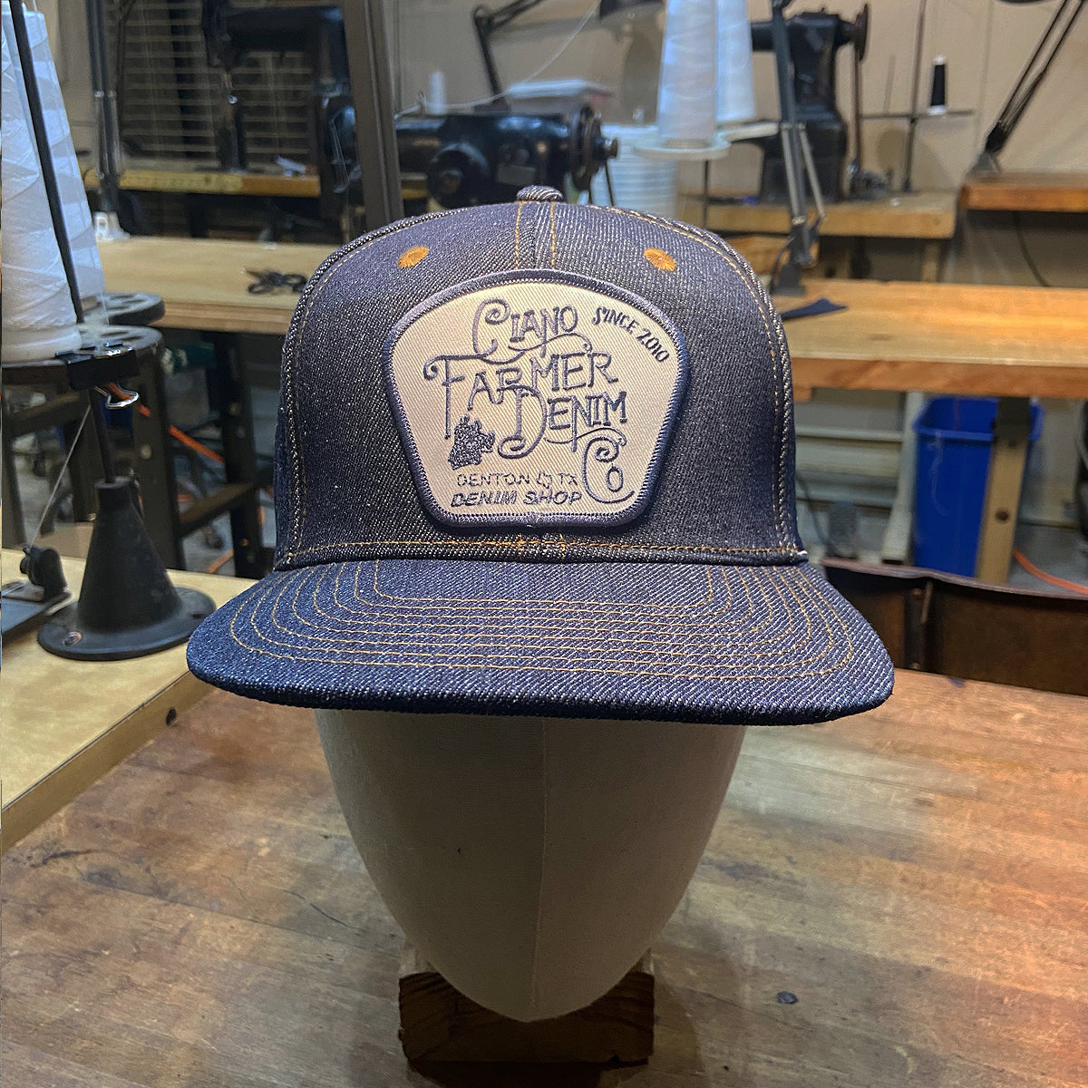 14oz Cone Mills Denim Snapback HAT CFDCo Fisherman Patch